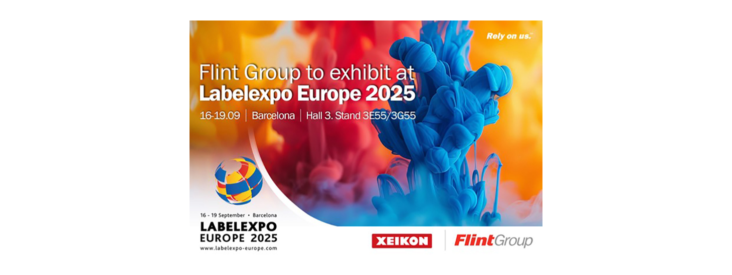 Colourful artworf featuring Labelexpo Europe, Xeikon and FlintGroup's logos 