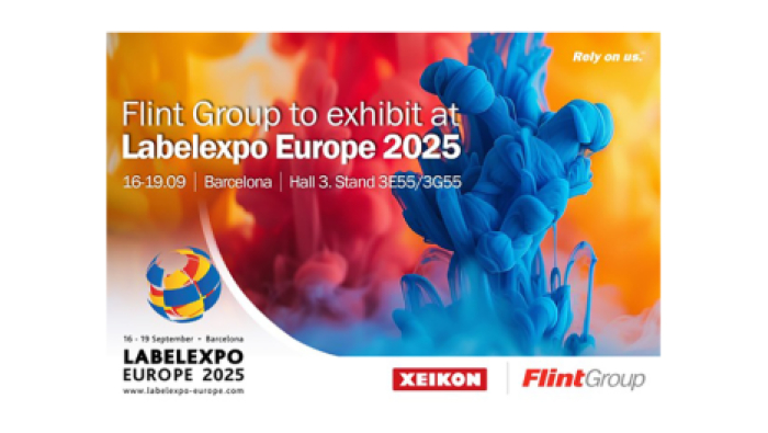 Colourful artworf featuring Labelexpo Europe, Xeikon and FlintGroup's logos 