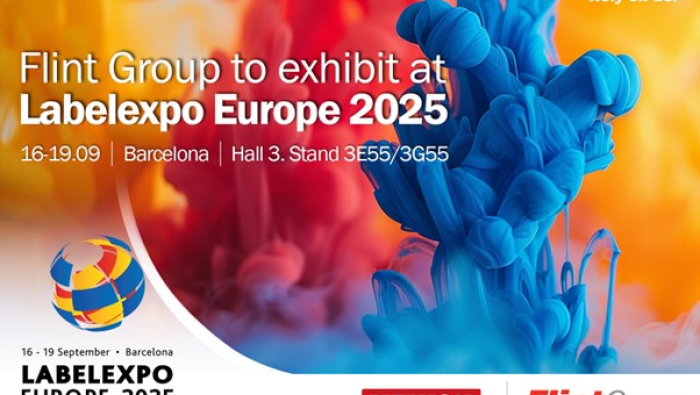 Colourful artworf featuring Labelexpo Europe, Xeikon and FlintGroup's logos 